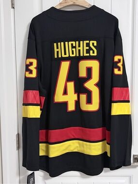 BNWT Authentic Fanatics Vancouver Canucks Quinn Hughes Black Skate Jersey 2XL